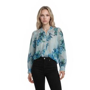 C‎ Wonder Christian Siriano Bomber Jacket Top Womens Size 1X Blue Floral Sheer